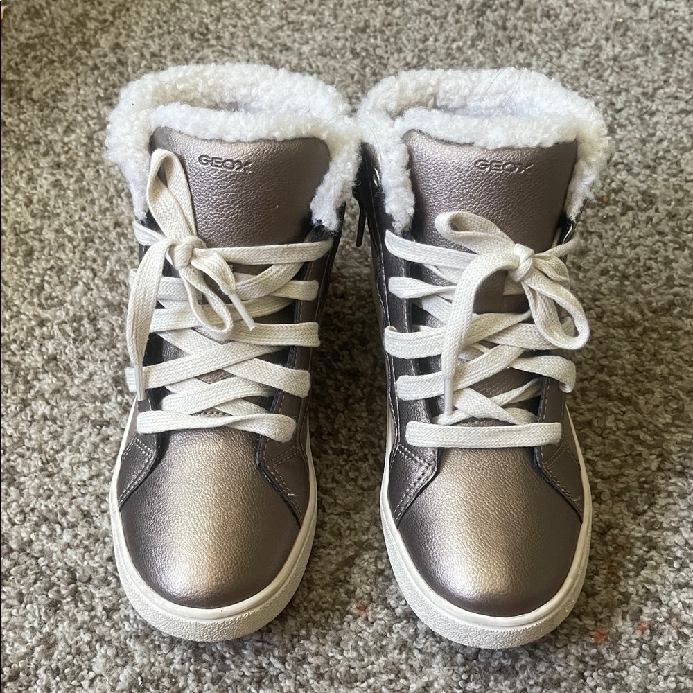 Geox Kids Metallic Silver High-Top Sneakers